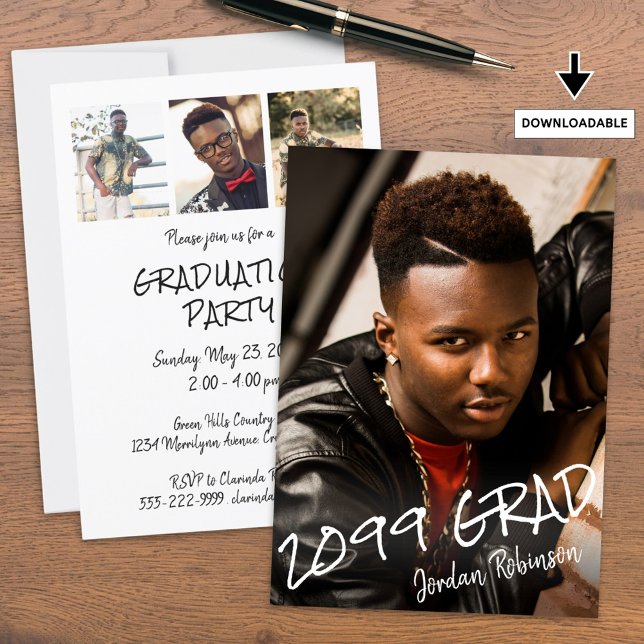 Convite Modern Graduation 4 Fotos Alocadas À Mão (Criador carregado)