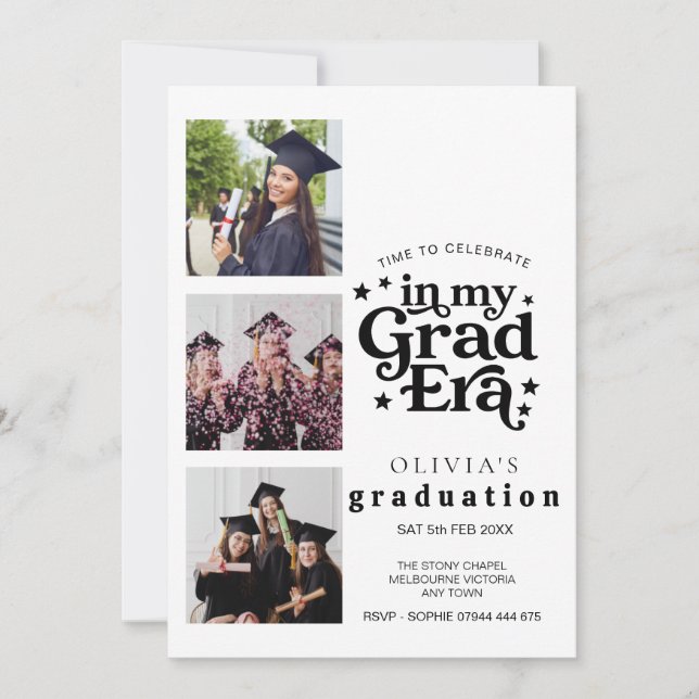 Convite Modern Graduation Party Invitation with Photos (Frente)