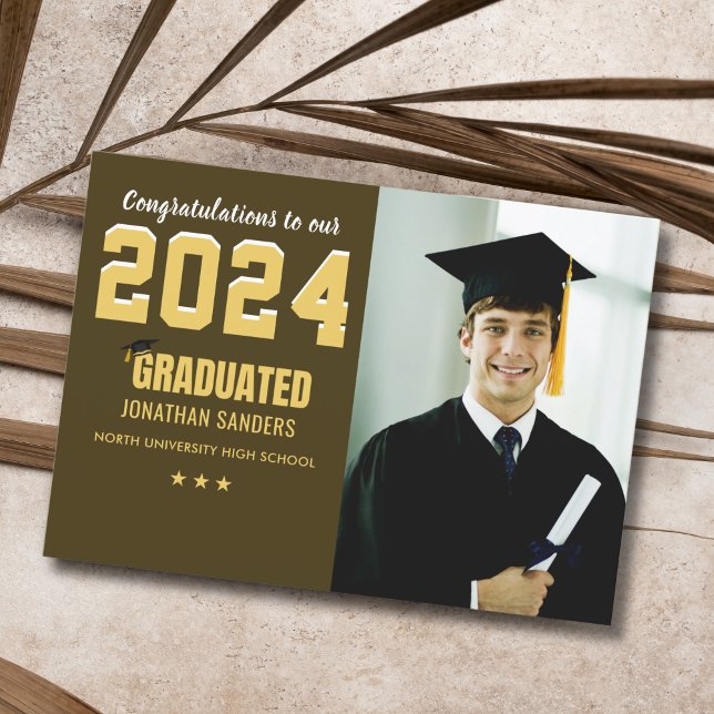 Convite Modern Graduation Party with 1 Photo in Brown (Criador carregado)