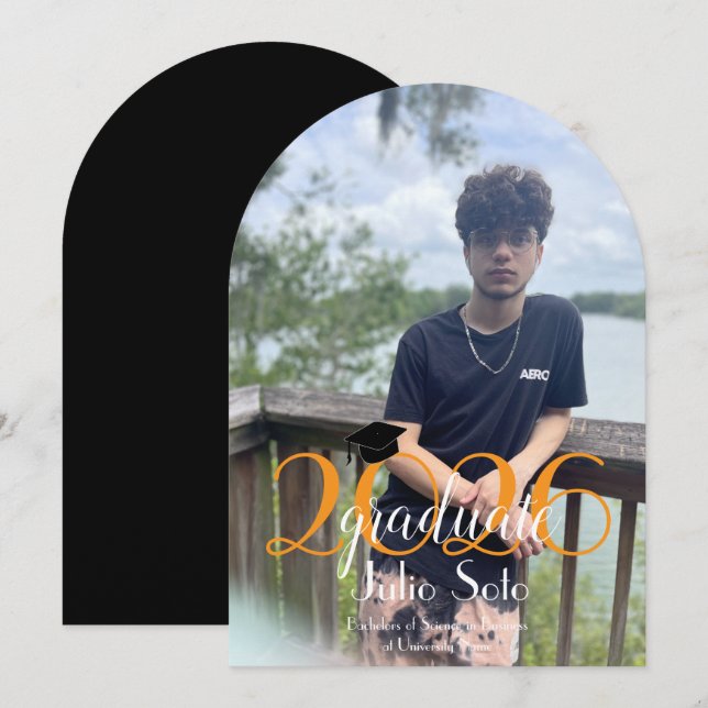 Convite  Modern Graduation Typography 2026 Script Photo  (Frente/Verso)