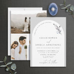 Convite Modern Gray Arch Botanical Script 2 Photo Wedding<br><div class="desc">Are you looking for a modern and elegant wedding invitation that will make a statement? Look no further than our Modern Gray Arch Botanical Script 2 Photo Wedding Invitation! This sleek and stylish invitation features a white arch on a crisp gray background, with delicate watercolor botanical accents and delicate script....</div>