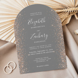 Convite Modern Gray Peach Glitter Arch Wedding