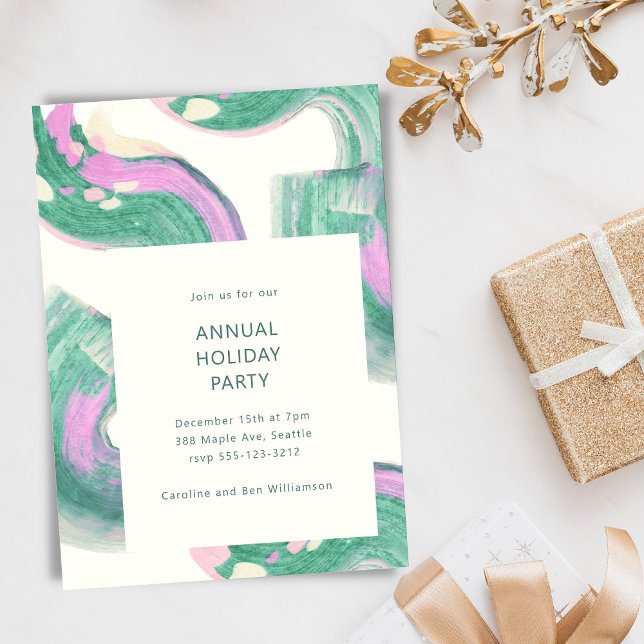 Convite Modern Green Abstract Christmas Holiday Party (Criador carregado)