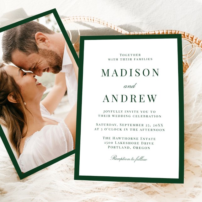Convite Modern Green Border Photo Wedding (Criador carregado)