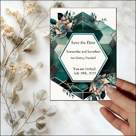 Convite Modern Green Geometric Design Save the Date Card