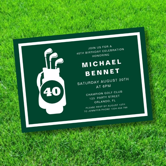 Convite Modern Green Golf 40th Birthday (Modern Green Golf 40th Birthday Invitation)