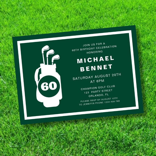 Convite Modern Green Golf 60th Birthday (Modern Green Golf 60th Birthday Invitation)