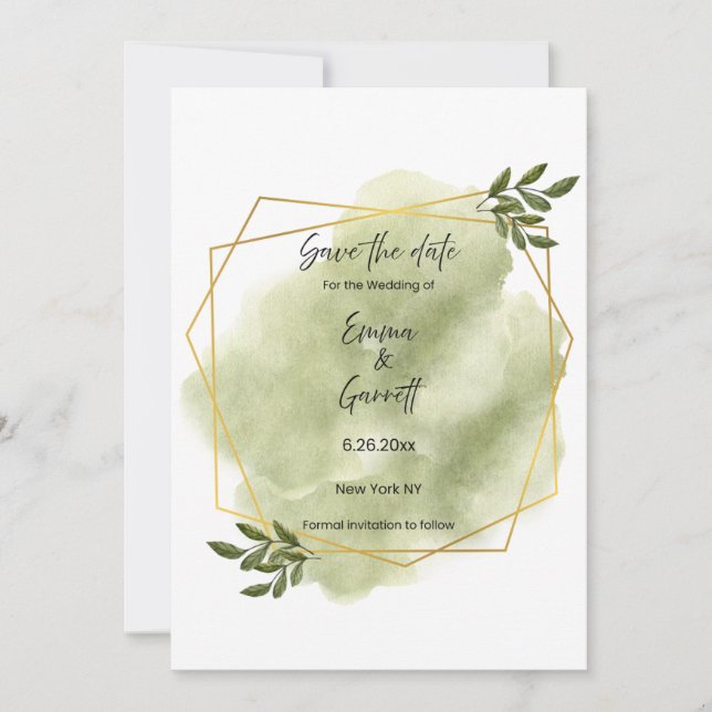 Convite Modern Green Leaf Save the Date (Frente)