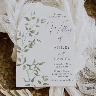 Convite Modern Green Leaves Elegant Wedding