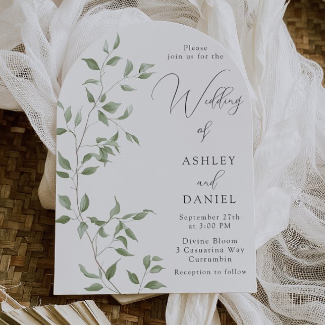 Convite Modern Green Leaves Elegant Wedding (Criador carregado)