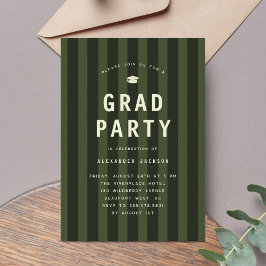 Convite Modern Green Sporty Stripes Graduation Party