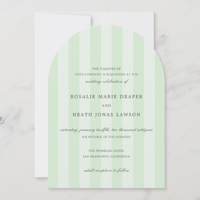Convite Modern Green Stripes Elegant Wedding (Frente)