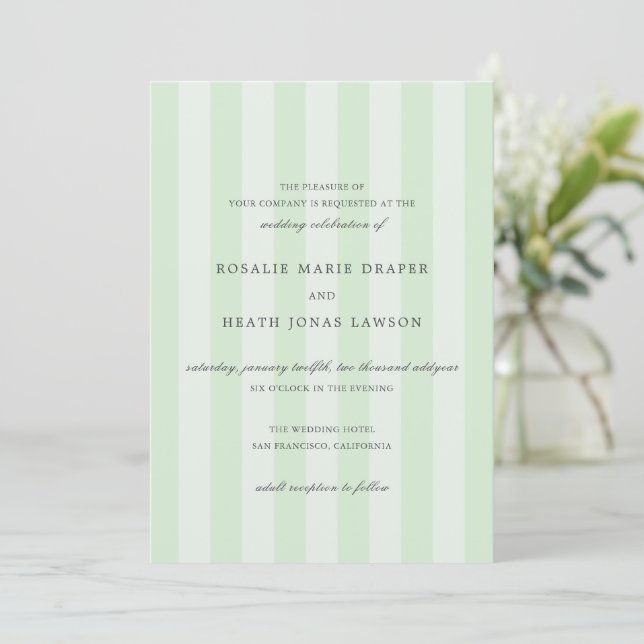 Convite Modern Green Stripes Elegant Wedding (Em pé/Frente)