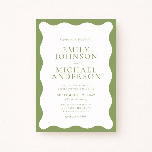 Convite Modern Green Wavy Frame Wedding Invitation (Criador carregado)
