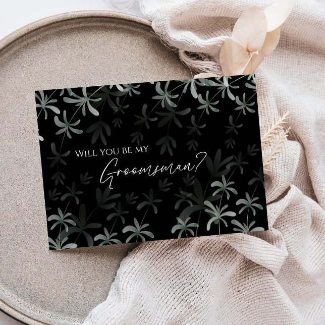Convite Modern Greenery Black Wedding Groomsman Proposal (Criador carregado)