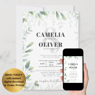 Convite Modern Greenery deixa casamento RSVP codificado QR