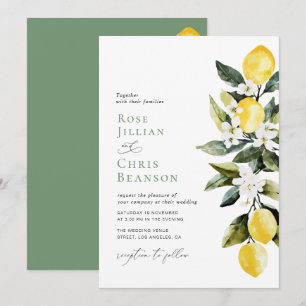 Convite Modern Greenery Lemon Floral Weddim