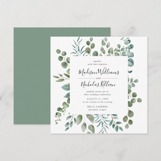 Convite Modern Greenery | Quadro de Casamento (Frente/Verso)