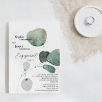 Modern Greenery White Engagement Party Invitation