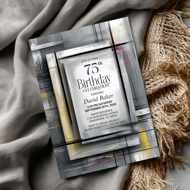 Convite Modern Grey 75th Birthday Party (Criador carregado)