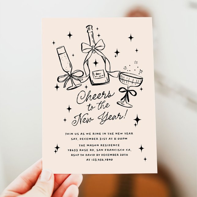 Convite Modern Hand Drawn Cheers to the New Year Party (Criador carregado)