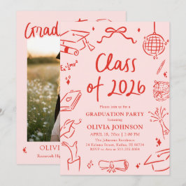 Convite Modern Hand Drawn Class of 2026 Graduation Party