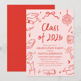 Convite Modern Hand Drawn Class of 2026 Graduation Party