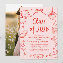 Convite Modern Hand Drawn Class of 2026 Graduation Party