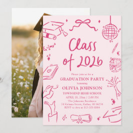 Convite Modern Hand Drawn Class of 2026 Graduation Party