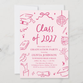 Convite Modern Hand Drawn Class of 2027 Graduation Party