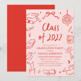 Convite Modern Hand Drawn Class of 2027 Graduation Party