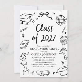 Convite Modern Hand Drawn Class of 2027 Graduation Party