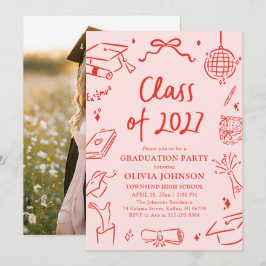 Convite Modern Hand Drawn Class of 2027 Graduation Party