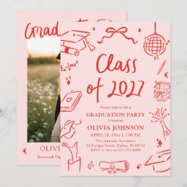 Convite Modern Hand Drawn Class of 2027 Graduation Party