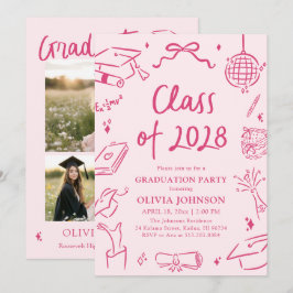 Convite Modern Hand Drawn Class of 2028 Graduation Party