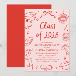 Convite Modern Hand Drawn Class of 2028 Graduation Party