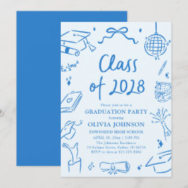 Convite Modern Hand Drawn Class of 2028 Graduation Party