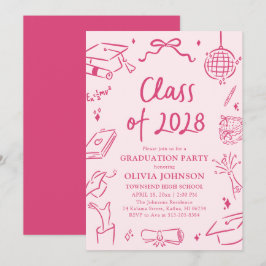 Convite Modern Hand Drawn Class of 2028 Graduation Party