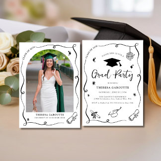 Convite Modern Hand Drawn Graduation Party Photo