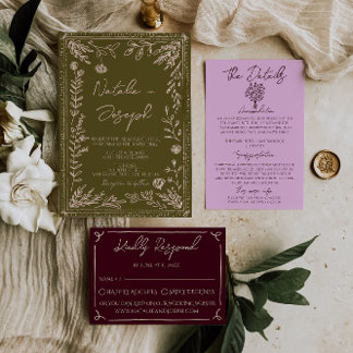 Convite Modern Hand Drawn Grasslands Floral Garden Wedding