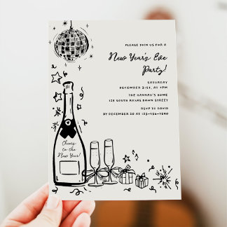Convite Modern Hand Drawn New Year's Eve Party