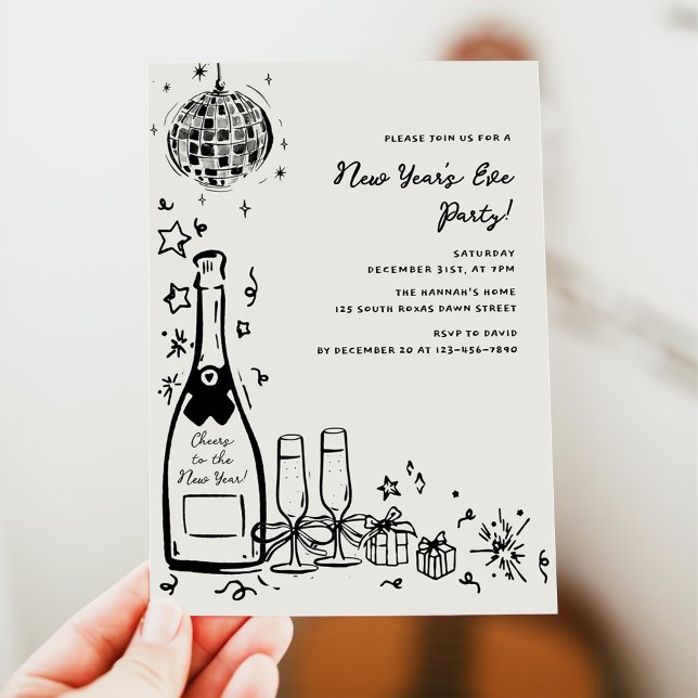 Convite Modern Hand Drawn New Year's Eve Party (Criador carregado)