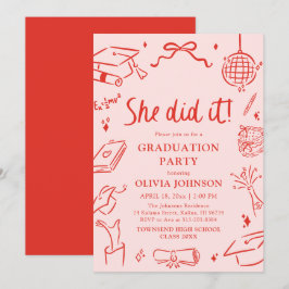 Convite Modern Hand Drawn She did it Graduation Party