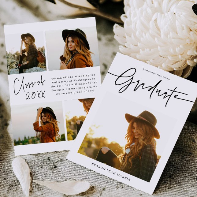 Convite Modern Hand Lettered Graduation Announcement Card  (Criador carregado)