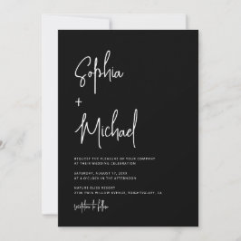 Convite Modern Hand Lettering Script Black White Wedding