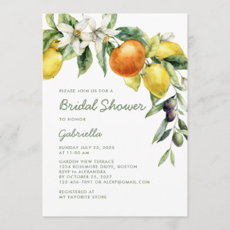 Convite Modern Handwritte Script Citrus Bridal Shower