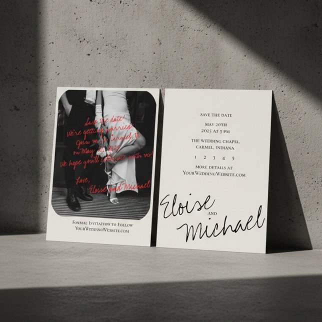 Convite Modern Handwritten Overlay Photo Save the Date (Modern Romantic Handwritten Photo Save the Date Invitation)