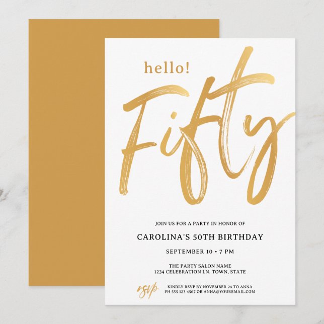 Convite Modern Hello Fifty Fiftieth Birthday Invitation (Frente/Verso)