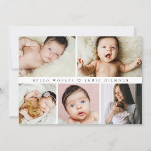 Convite Modern Hello World Baby grid Obrigado
