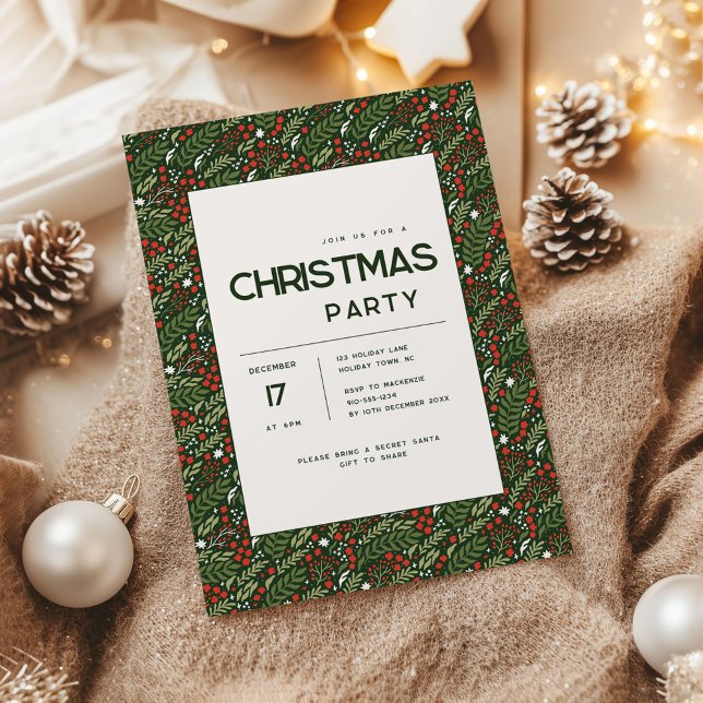 Convite Modern Holly Leaf Christmas Party Invitation (Holly Leaf Christmas party invitation)